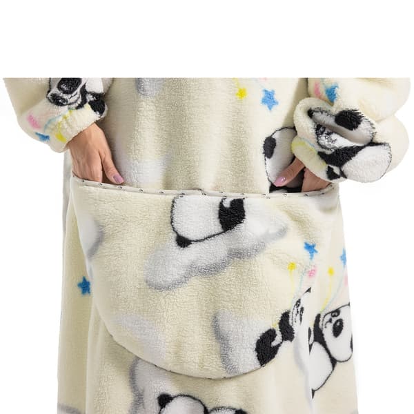 Bærbar Tæppe Hoodie Plys Blød Varm Oversized Sweatshirt med Stor Lomme til Voksne Space Sloth