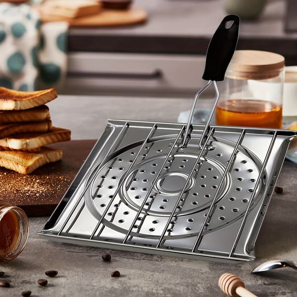 Brødrister til komfur i rustfrit stål med foldbart håndtag til camping og køkken 21.49x19.99cm Silver