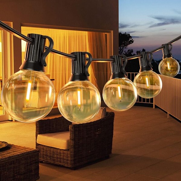 15M Utendørs Lyslenke, LED Lyslenke med 25 G40 Plastpærer Utendørs, IP45 Vanntett Lyslenke for Hage Terrasse Bistro