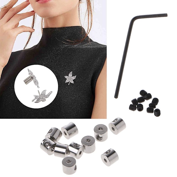 10 stk/sett Pin Keeper Pin Backs Brosje Pin Låsestift Bakside med skiftenøkkelverktøy