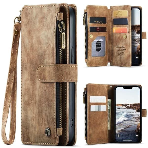 Læder Flip Wallet Cover med Stand til Samsung A41[ZHE] kaffefärgad
