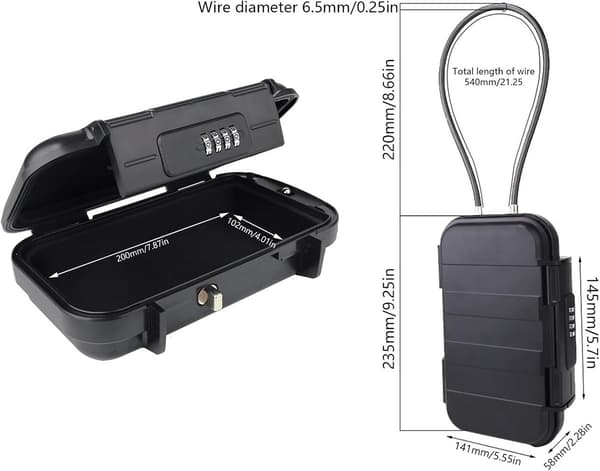 Bærbar safe mini sikkerhetsboks nøkkelfri, kombinasjonslås 10000 koder 54cm kabel blå