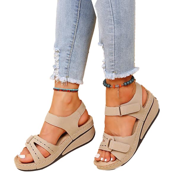 Women's Orthopedic Wedge Sandals Open Toe Ankle Strap Beige[ZHE] beige 38