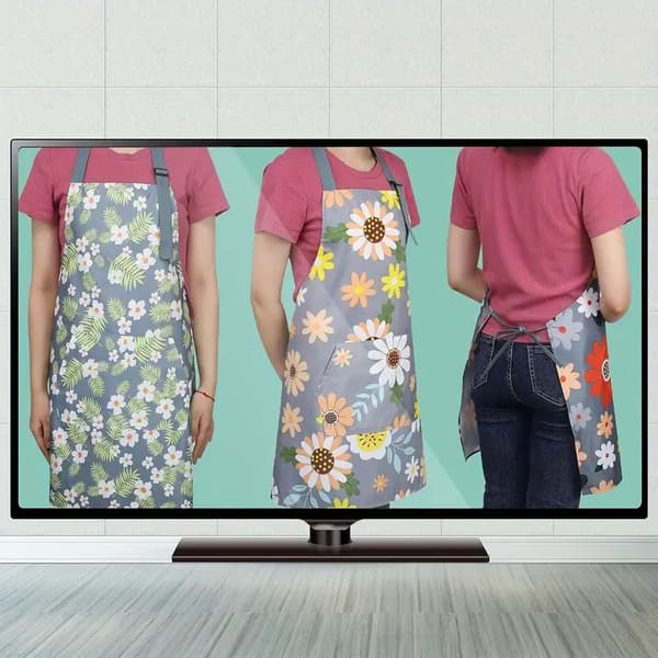 Blomstret forklæde til kvinder med justerbar rem og lomme, holdbart køkken- og havearbejdstøj 3pcs Set
