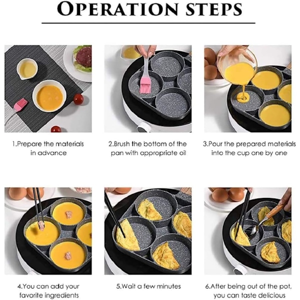 Non-Stick Stekepanne med 4 Hull for Pannekaker, Stekt Egg, Hamburger Panna