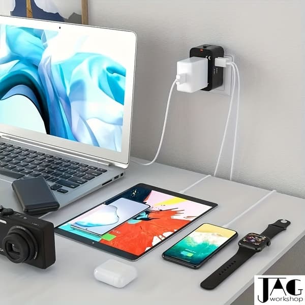 Universal rejseadapter med EU/US/UK/AU-stik, kompatibel med iPhone, Samsung, Android, iPad, bærbare computere SF-931