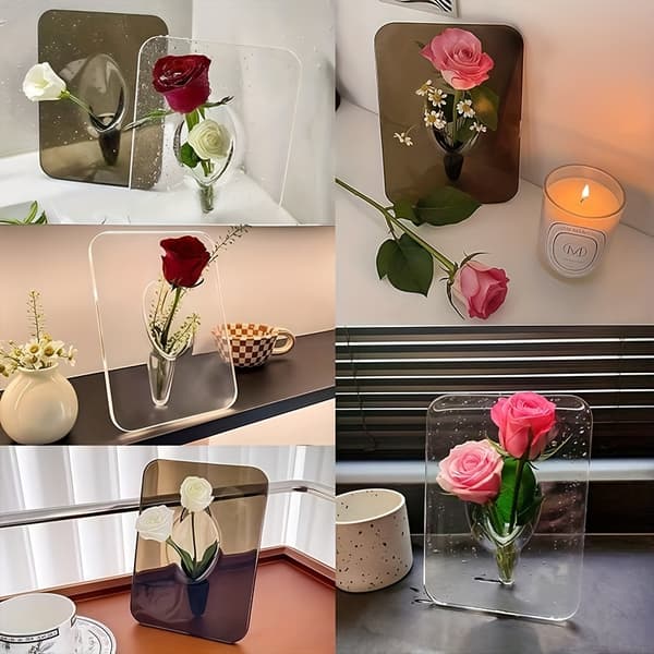 Moderne Akryl Blomstervase med Ramme, Minimalistisk Rektangulær Borddekoration Photo Frame Vase 1 pc