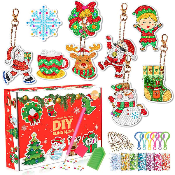 Julepynt DIY-sett med diamantmaling, nøkkelring, adventskalender, 24 dagers overraskelse, blindboks, julegave til barn 2023
