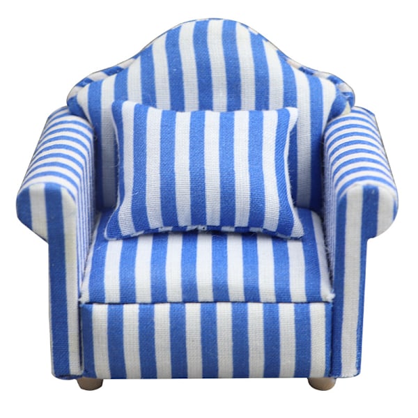 Landelig stil mini sofa til dukkehus miniature sofa og sæt træ simulering møbler pigers favoritgave Blue stripes