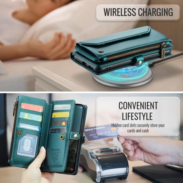 Samsung Galaxy S26 5G Case with Card Slot, Zipper Wallet, RFID Protective Leather Blå
