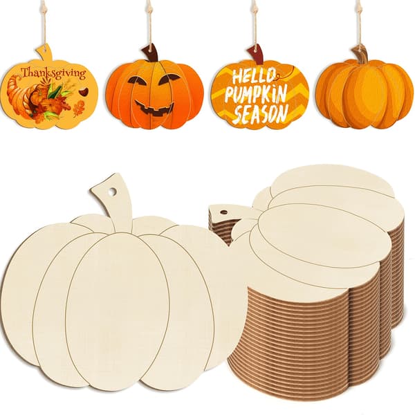 Trægræskarpynt til Halloween- og Thanksgiving-håndværk og efterårsophæng 80pcs
