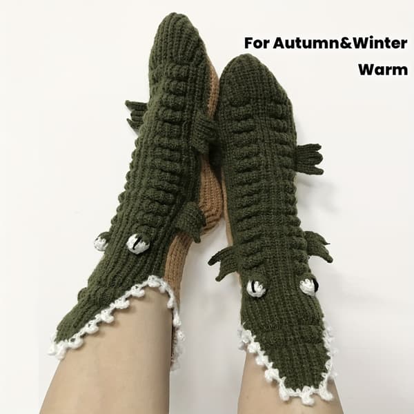 Unisex jule-krokodillesokker til kneet, varme vinter-tegneseriesokker One-size Green