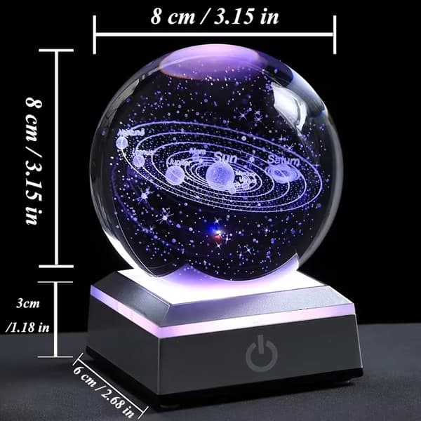 3D Solsystem Kristallkula Nattlampa med Touch LED-bas, USB-driven, 8cm, Flerfärgad 8cm Multicolor