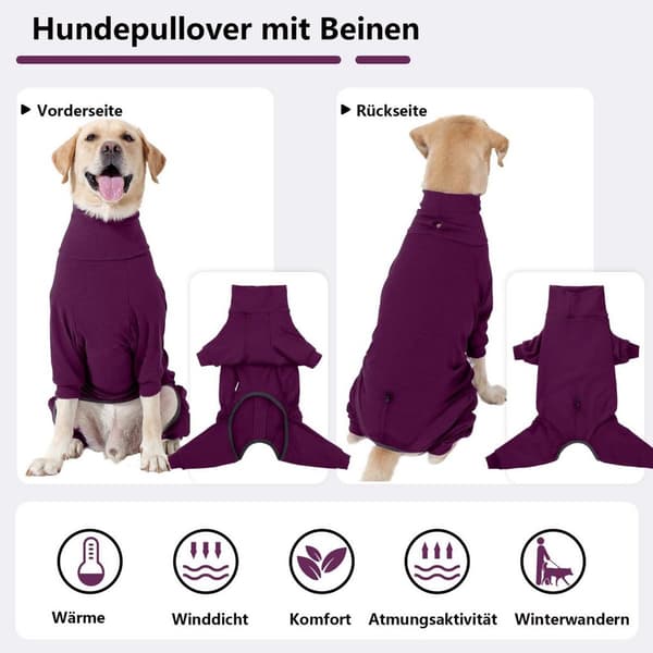 Hundedekken med fire ben, fleece vindtett vinterjakke, innendørs utendørs mørkegrå S