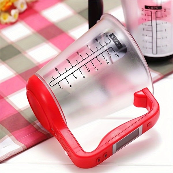 Smart 600 ml målebeger med vekt, termometer og 6-i-1 enhetskonverterer Red