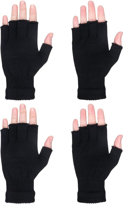 Fingerløse hansker, strikkede halvfingerhansker, 2 par