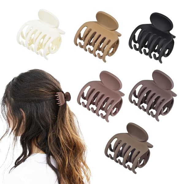 Små hårklemmer til tyndt hår 6-pak dobbelt række tænder mat finish Matte Neutral Colors