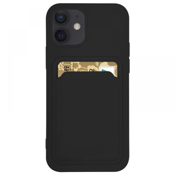 iPhone 12 Cover med Kortholder - Sort Skridsikkert Silikone (Kompatibelt med iPhone 12)