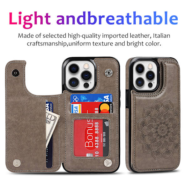 Blomstret Magnetisk Wallet Case med Kortholder til iPhone 17 Pro, Brun[ZHE] iPhone 17 Pro brwon
