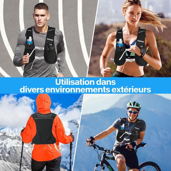 Running Vest with Hydration System and 2 Soft Flasks 500ml, Hydration Vest for Women and Men, Adjustable Breathable Backpack for Marathon Cycling