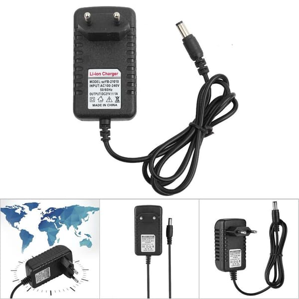 21V/1A Charging Adapter with Thick Copper Wire for Li-ion, Adaptive Lithium Battery Charger, EU Plug, Power Tool Charger