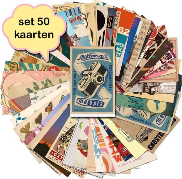 Postkort 50-pak bladstil botaniske retrokort blank bagside robust karton 15x10cm til boligindretning kunstgave