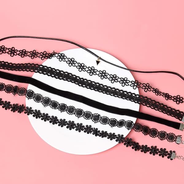6 stk halskæde sort fløjl choker sæt klassisk gotisk tatovering blonde chokers