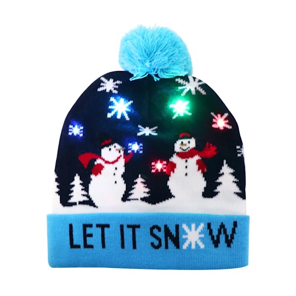 Julelue Strikket LED Lys Opp Julelue Unisex Snømann Beanie Ferielue med Hjortetrykk for Nyårsdekorasjon red