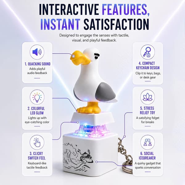 Seagull Button Keychain Birds Luminous Electronic Keychain Fun Fidgets Desk Toy 1pc