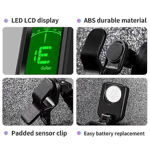 Clip-On Elektronisk Tuner til Guitar, Bas, Ukulele, Violin, Mandolin, Banjo