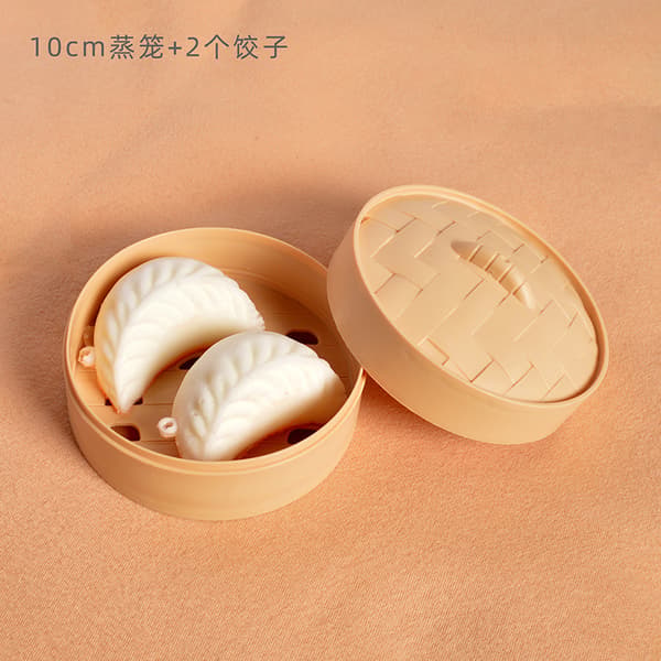 10 cm dampkurv med låg og 2 dumplings, madsimulationslegetøj til stresslindring