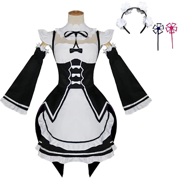 Anime Re:Zero - Starting Life in Another World Ram/Rem Cosplay Kostymer Maid Outfit Halloween Kostym Maid Servant Klänning stil 1 style1 XXL