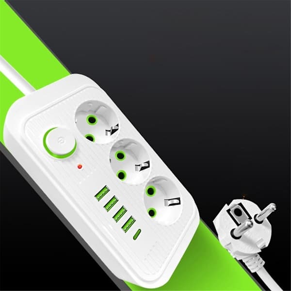 2 meter skjøteledning med USB-C hurtiglading og EU-strømuttak