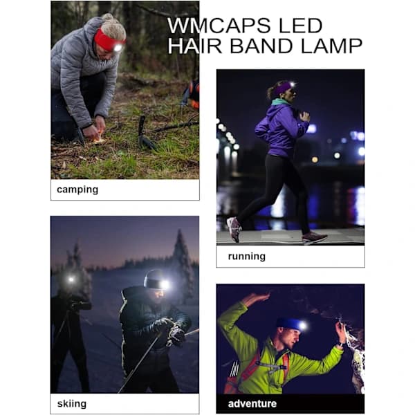 Sportpannebånd med lys for menn og kvinner, USB-oppladbar LED-løping
