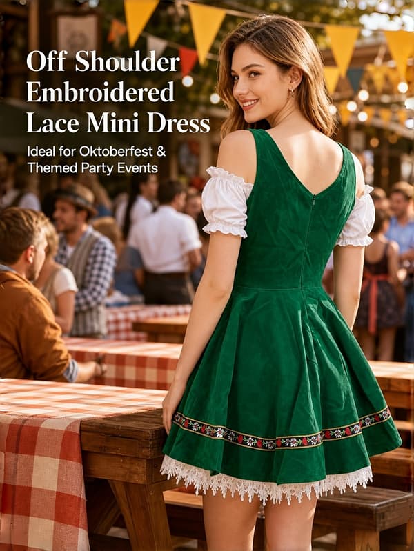 Dame Dirndl Kjole Oktoberfest Bayersk Kostume til Festival og Karneval S Green