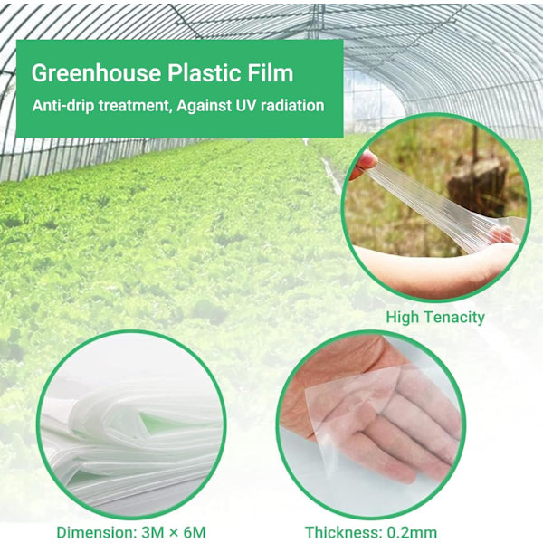 3x6m Polyethylen Drivhusfilm, Transparent og Holdbar Havefilm til Folietunneler x 6 m
