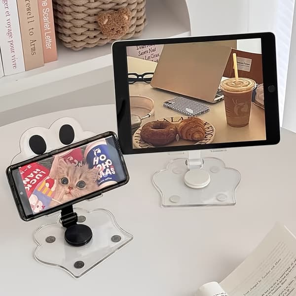 Justerbart telefonstativ med kattepote, 360° roterbart sammenleggbart stativ for skrivebord 【vit】