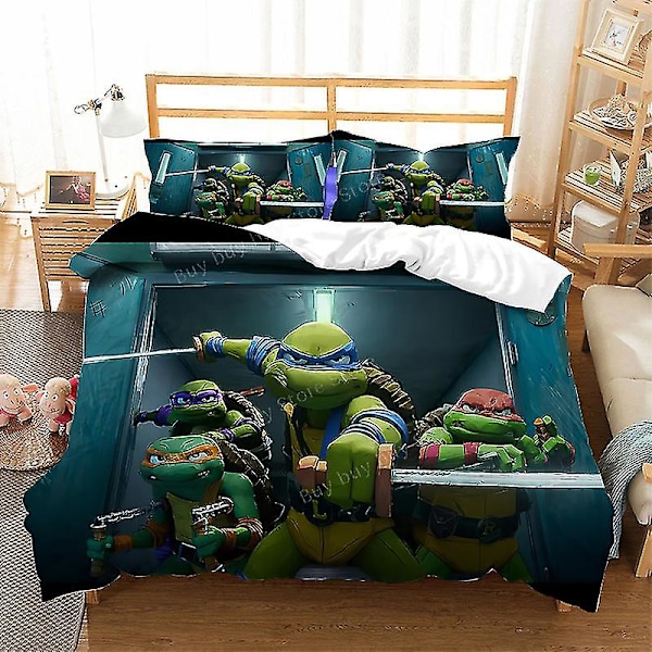 2023 Teenage Mutant Ninja Turtles Ny film Sengesæt Betræk Pudebetræk Sæt Børn Anime Værelse Indretning Betræk Gave T-09 T-09 AU Double-180x210cm