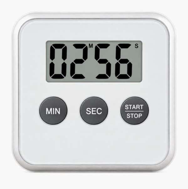 Magnetisk kjøkkentimer med AAA-batteri og manual, digitale hvite grå knapper