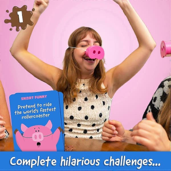 Oinkcredible Snort & Laugh -juhlapeli 150 haastekortilla 2PCS