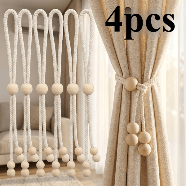 Justerbar gardinstropp med treperler, 4-pakning for stue, soverom, kontor 4pcs/pack White