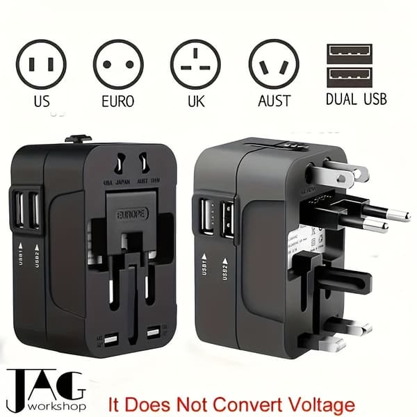 Universell reiseadapter med EU/USA/UK/AU-plugger, kompatibel med iPhone, Samsung, Android, iPad, bærbare datamaskiner SF-931