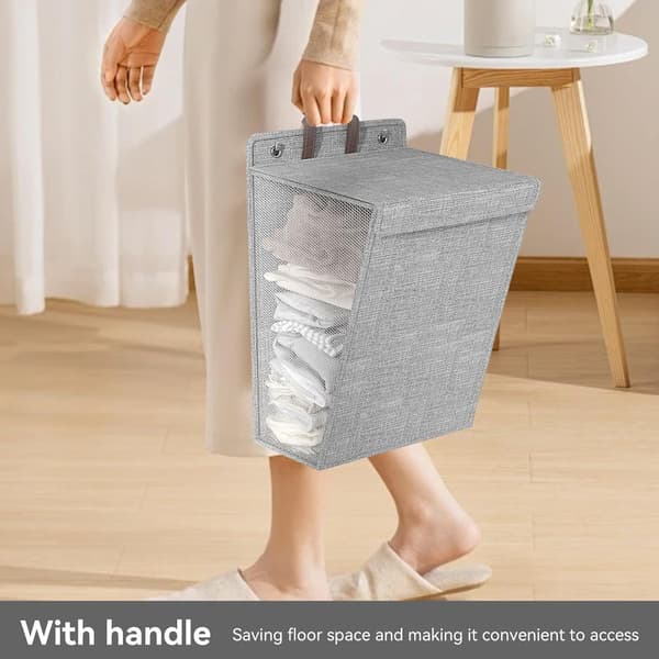 Vasketøjskurv foldbar vægmonteret sammenklappelig opbevaringskurv pladsbesparende til små badeværelser 48x36x12cm grå