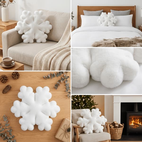 Snøfnugg-pute kreativ sofapute for dekorasjon i soverom og stue 40x40cm White