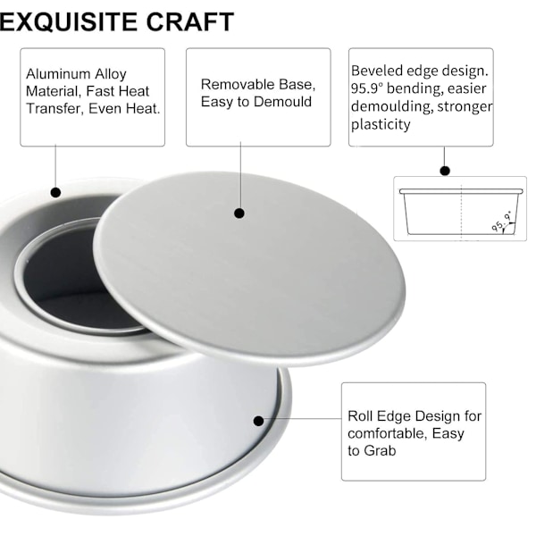 2-delt 8-tommers non-stick dyp rund kakeform i aluminium med løs bunn for bryllup/bursdag/julebakst