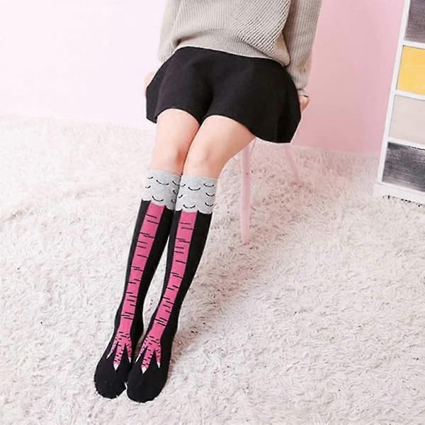 Komiske Kyllingebenstrømper i Sort og Rød[ZHE] mid-calf Black red claw