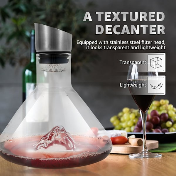 Isbjerg karaffel med karaffel, krystalglas rødvin karaffel 1500 ml vinflaske karaffel rustfrit stål anti-dryp hældetud