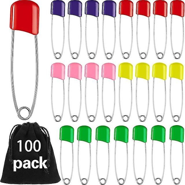 100 stk. Ble-nåle Baby Sikkerhedsnåle 2,2 tommer Plastikhoved Stof Ble-nåle med Lås (Farve) - Perfekt
