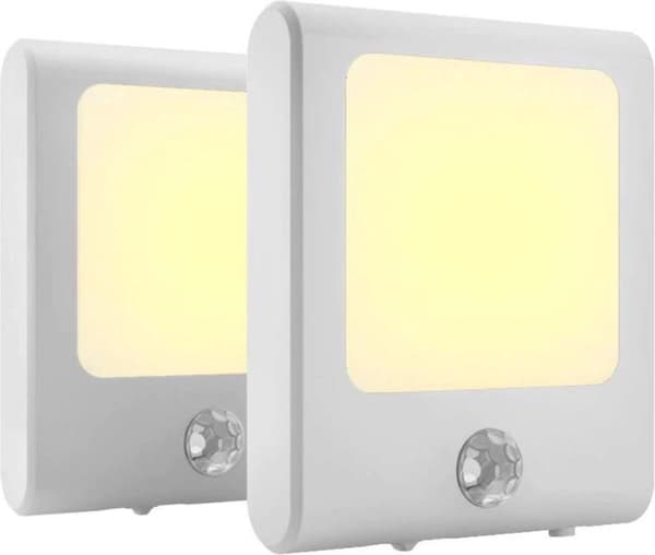 Bevegelsessensor nattlys med plugg 2 stk, dimbar varm LED-lampe