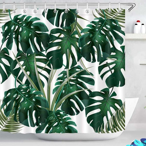 Dusjforheng 180x200cm Mørkegrønn Monstera blader Vanntett